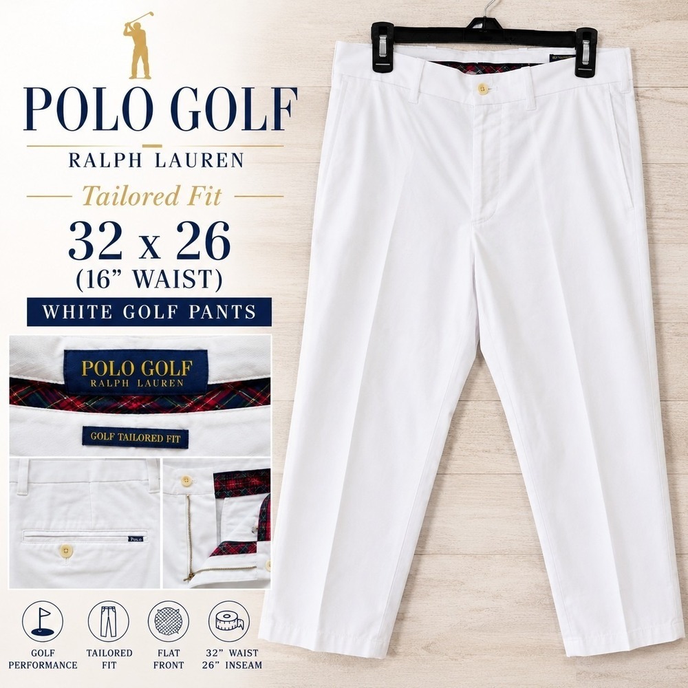 Polo Golf Ralph Lauren Pants Mens 32x26 White Tailored Fit Flat Front Golf Chino